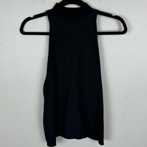 Mock Neck Split Back Top Size 0 Black High Neck Open Sleeveless